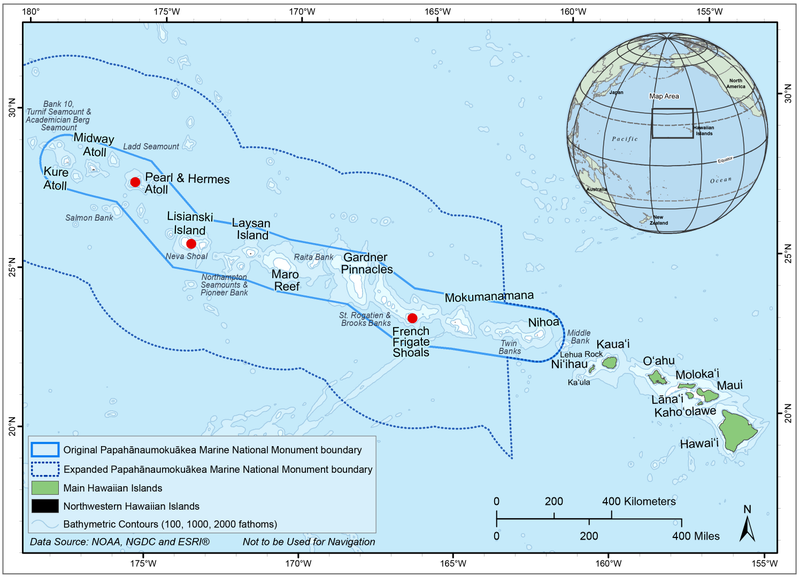 Map of Papahānaumokuākea Marine National Monument and the Main Hawaiian Islands